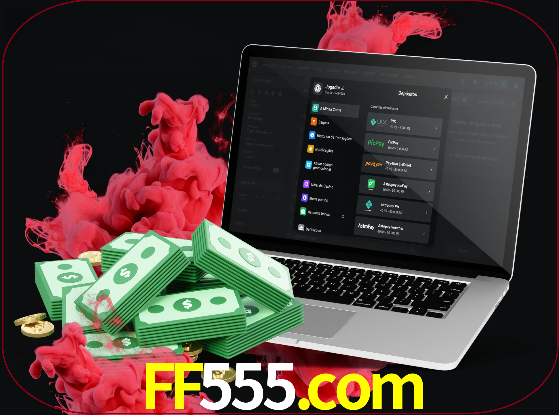 Para efetuar um depósito na sua conta ff555, basta escolher o método de depósito e especificar o montante.